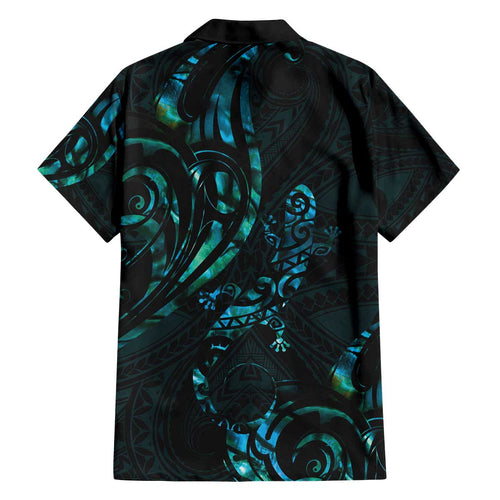 New Zealand Skink Family Matching Off Shoulder Short Dress and Hawaiian Shirt Aotearoa Maori Mix Paua Shell