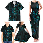 New Zealand Skink Family Matching Tank Maxi Dress and Hawaiian Shirt Aotearoa Maori Mix Paua Shell