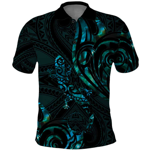 New Zealand Skink Polo Shirt Aotearoa Maori Mix Paua Shell