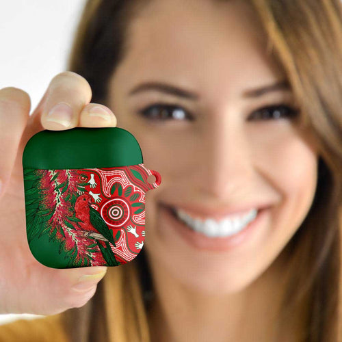 King Parrot Australia AirPods Case Bottlebrushes Aboriginal Art - Aussie Hoodie