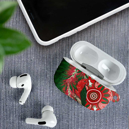 King Parrot Australia AirPods Case Bottlebrushes Aboriginal Art - Aussie Hoodie
