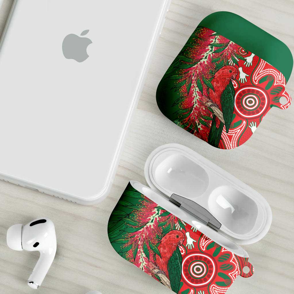 King Parrot Australia AirPods Case Bottlebrushes Aboriginal Art - Aussie Hoodie