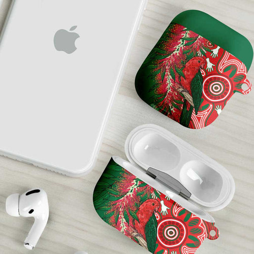 King Parrot Australia AirPods Case Bottlebrushes Aboriginal Art - Aussie Hoodie