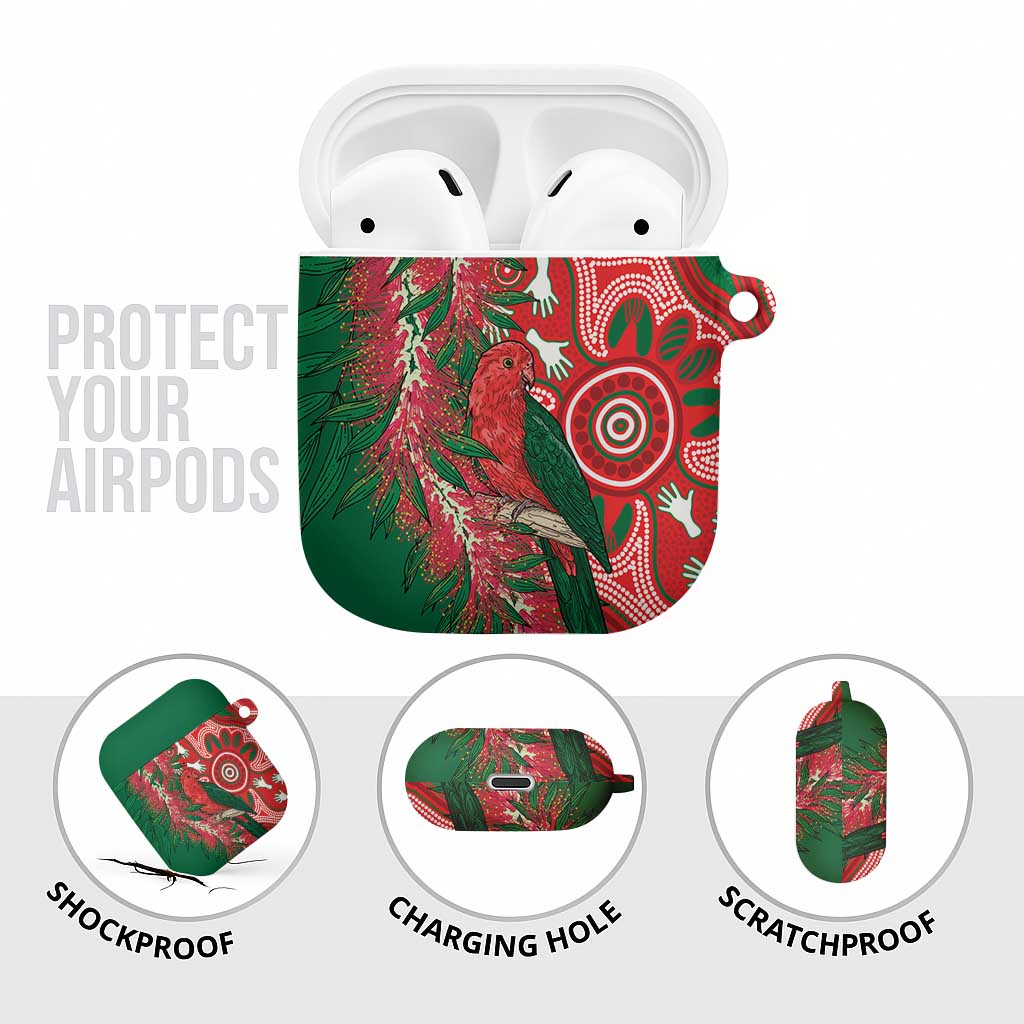 King Parrot Australia AirPods Case Bottlebrushes Aboriginal Art - Aussie Hoodie
