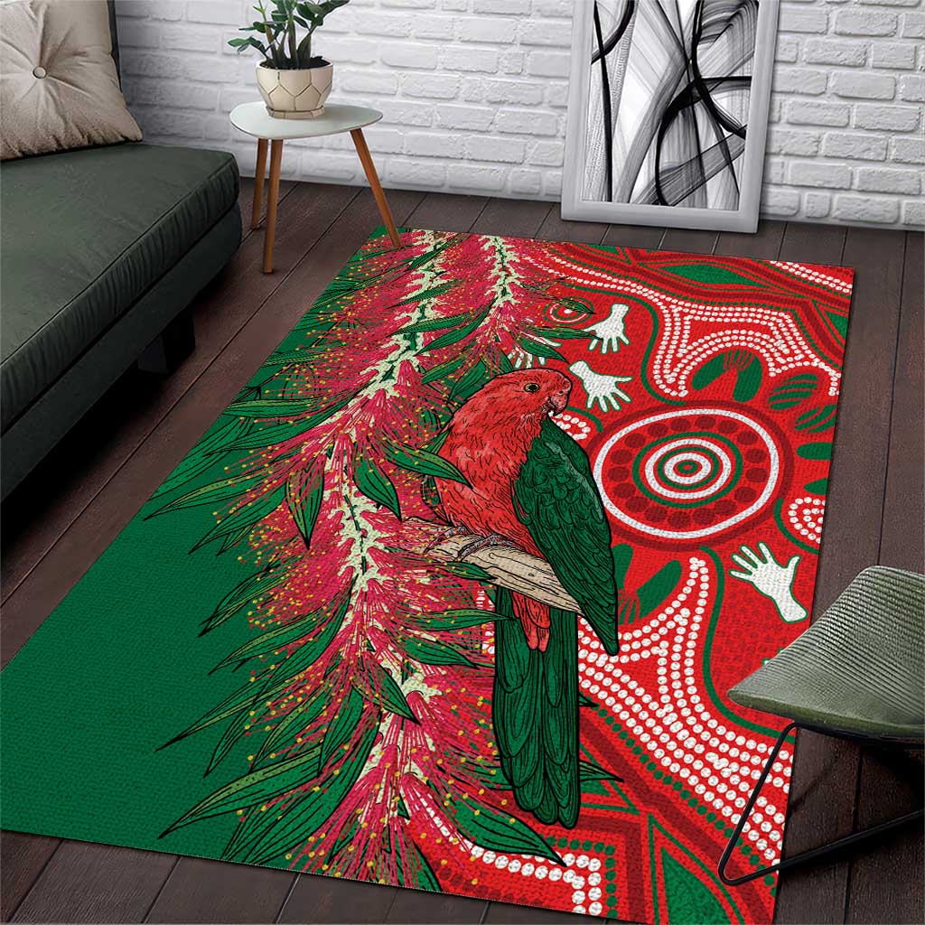 King Parrot Australia Area Rug Bottlebrushes Aboriginal Art - Aussie Hoodie
