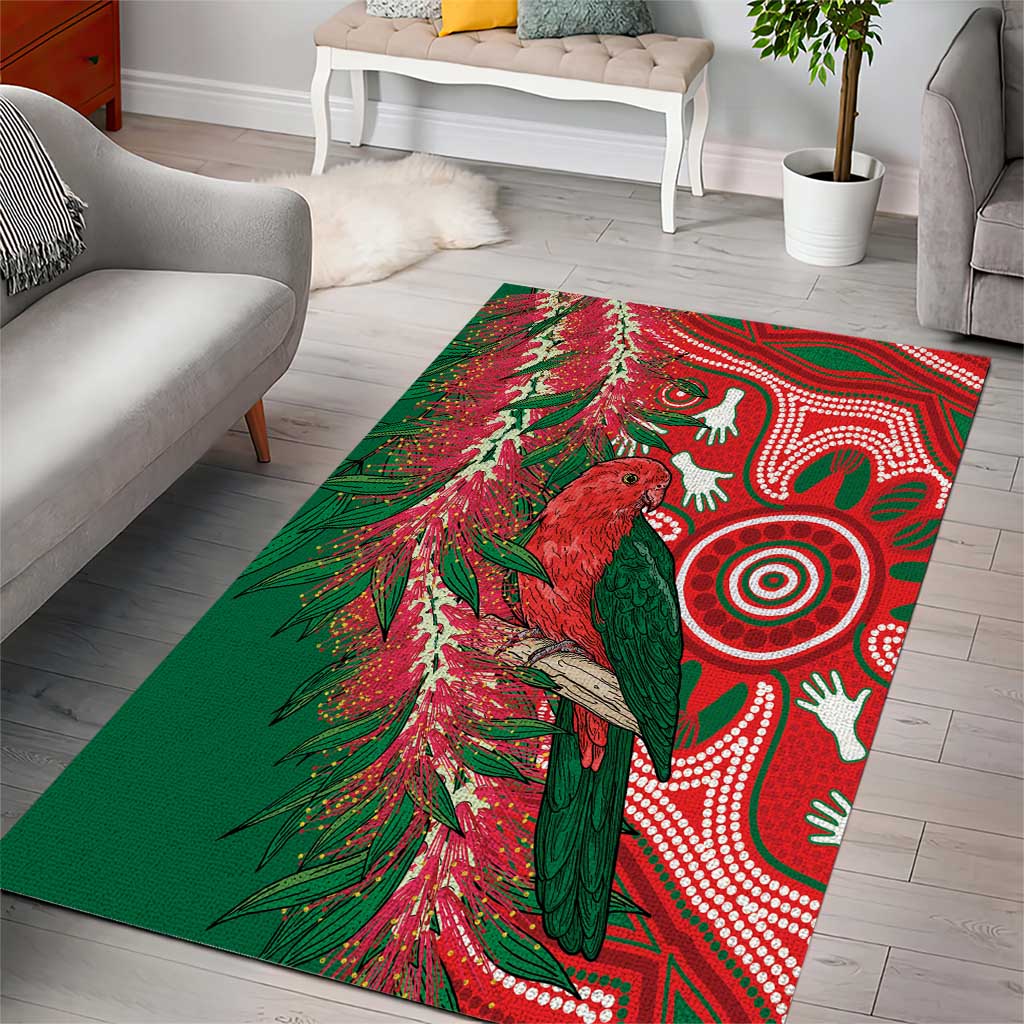 King Parrot Australia Area Rug Bottlebrushes Aboriginal Art - Aussie Hoodie