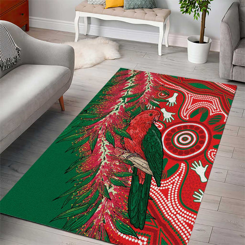 King Parrot Australia Area Rug Bottlebrushes Aboriginal Art - Aussie Hoodie