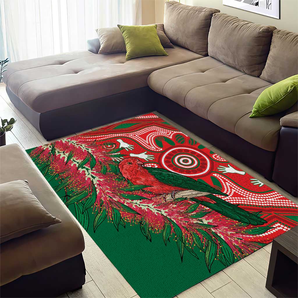 King Parrot Australia Area Rug Bottlebrushes Aboriginal Art - Aussie Hoodie