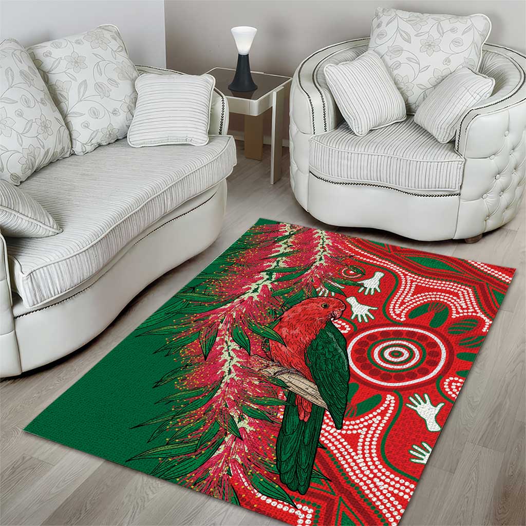 King Parrot Australia Area Rug Bottlebrushes Aboriginal Art - Aussie Hoodie