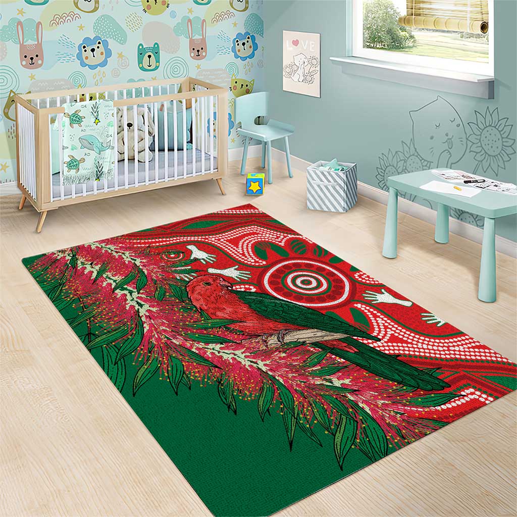 King Parrot Australia Area Rug Bottlebrushes Aboriginal Art - Aussie Hoodie