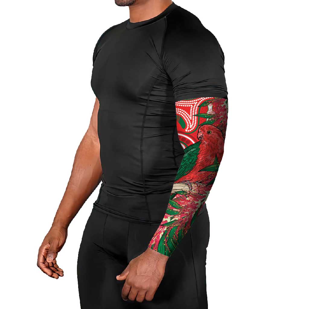 King Parrot Australia Arm Sleeves Bottlebrushes Aboriginal Art - Aussie Hoodie