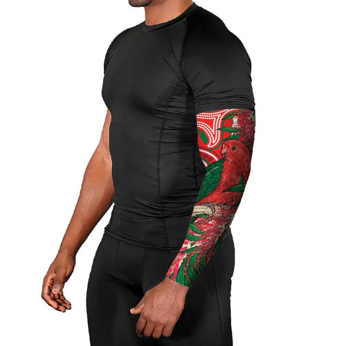 King Parrot Australia Arm Sleeves Bottlebrushes Aboriginal Art - Aussie Hoodie