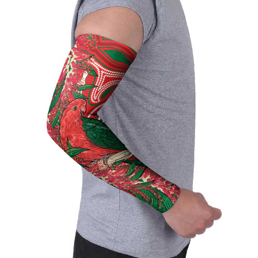 King Parrot Australia Arm Sleeves Bottlebrushes Aboriginal Art - Aussie Hoodie