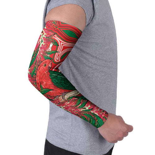 King Parrot Australia Arm Sleeves Bottlebrushes Aboriginal Art - Aussie Hoodie