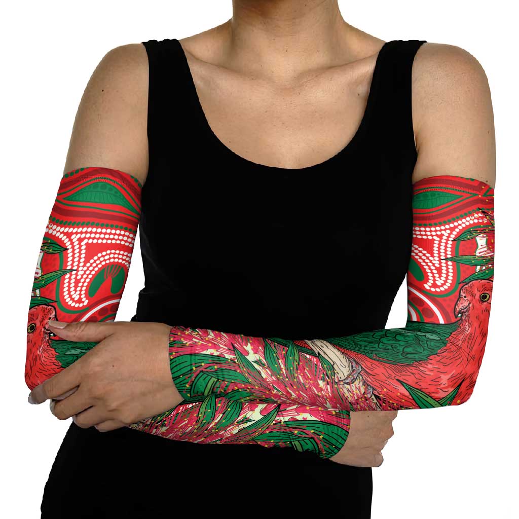 King Parrot Australia Arm Sleeves Bottlebrushes Aboriginal Art - Aussie Hoodie