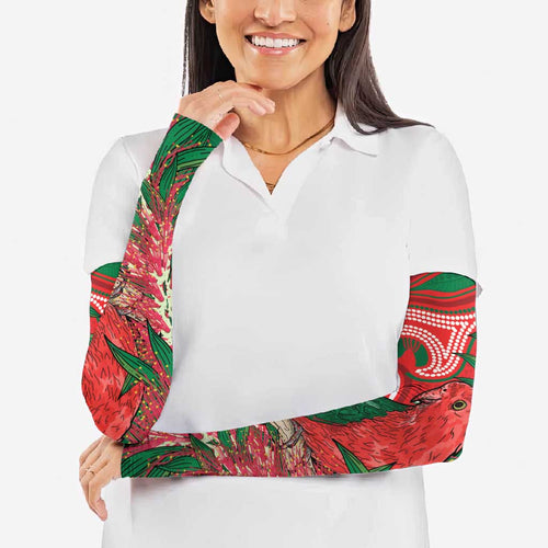 King Parrot Australia Arm Sleeves Bottlebrushes Aboriginal Art - Aussie Hoodie