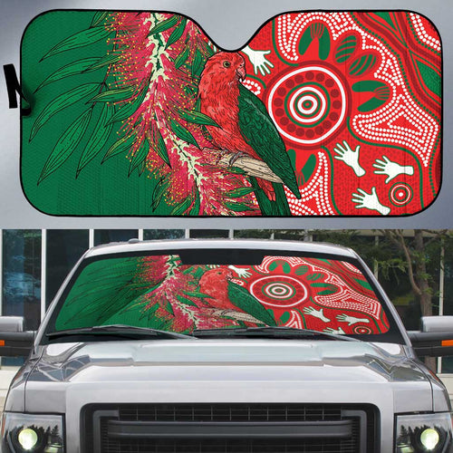 King Parrot Australia Auto Sun Shade Bottlebrushes Aboriginal Art - Aussie Hoodie