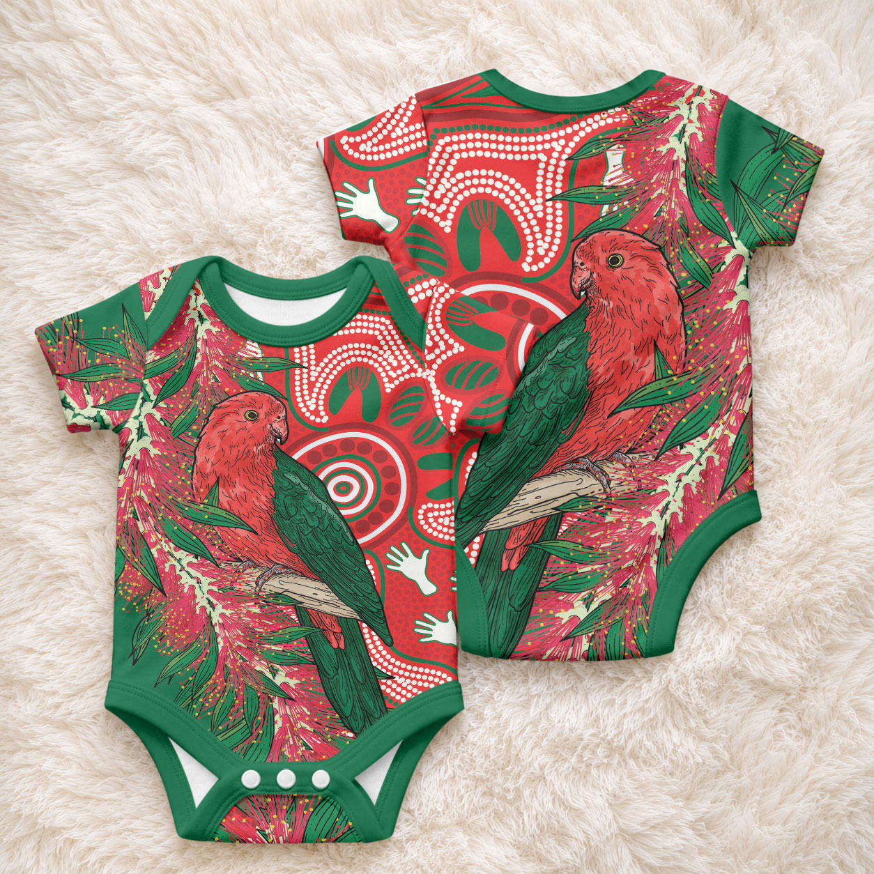 King Parrot Australia Baby Onesie Bottlebrushes Aboriginal Art