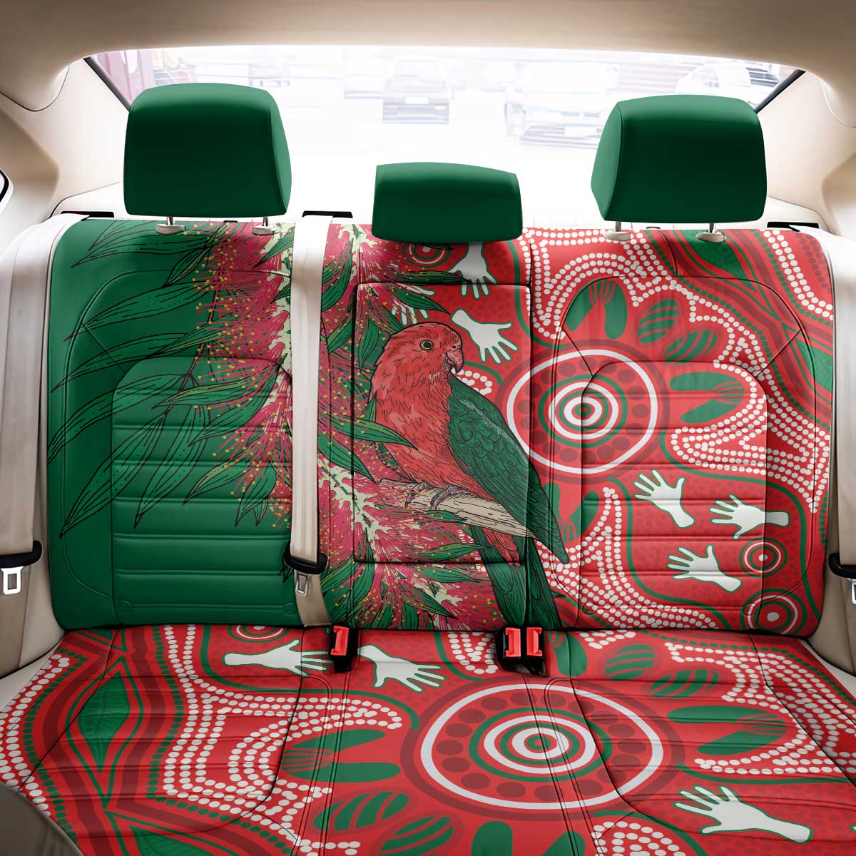 King Parrot Australia Back Car Seat Cover Bottlebrushes Aboriginal Art - Aussie Hoodie