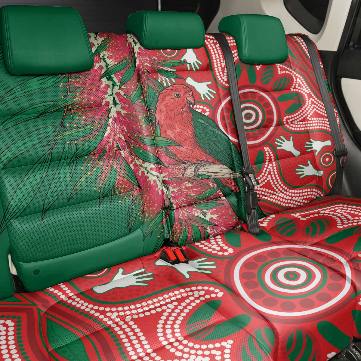 King Parrot Australia Back Car Seat Cover Bottlebrushes Aboriginal Art - Aussie Hoodie