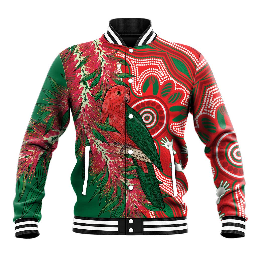 King Parrot Australia Baseball Jacket Bottlebrushes Aboriginal Art - Aussie Hoodie