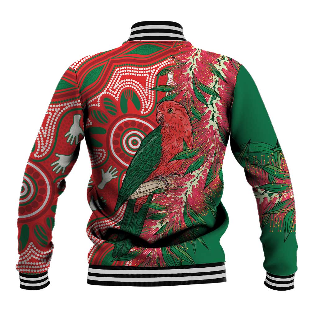 King Parrot Australia Baseball Jacket Bottlebrushes Aboriginal Art - Aussie Hoodie