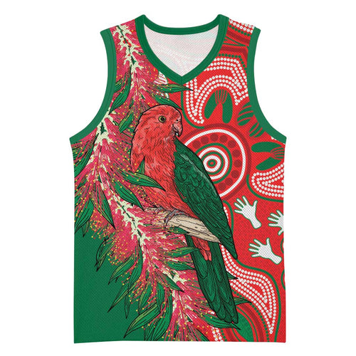 King Parrot Australia Basketball Jersey Bottlebrushes Aboriginal Art - Aussie Hoodie