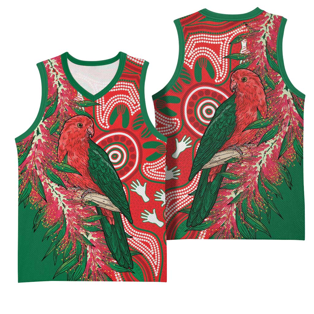 King Parrot Australia Basketball Jersey Bottlebrushes Aboriginal Art - Aussie Hoodie