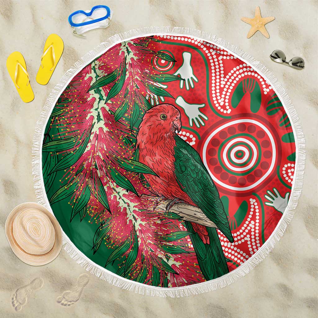 King Parrot Australia Beach Blanket Bottlebrushes Aboriginal Art - Aussie Hoodie