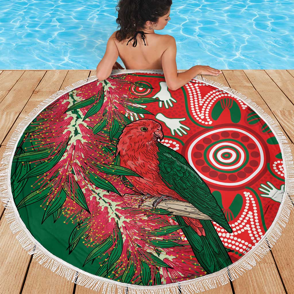 King Parrot Australia Beach Blanket Bottlebrushes Aboriginal Art - Aussie Hoodie