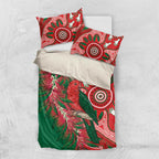 King Parrot Australia Bedding Set Bottlebrushes Aboriginal Art - Aussie Hoodie