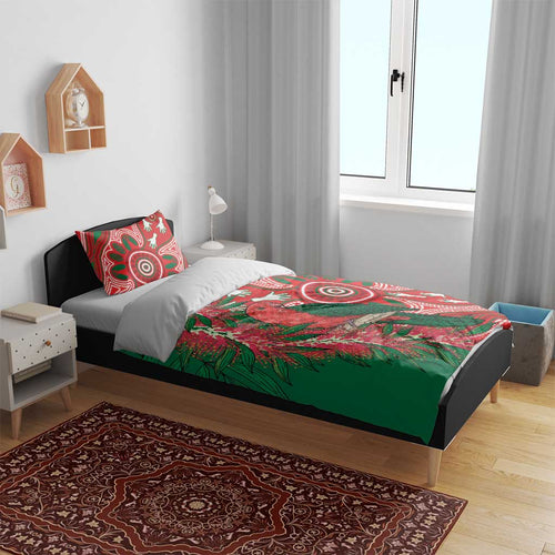 King Parrot Australia Bedding Set Bottlebrushes Aboriginal Art - Aussie Hoodie