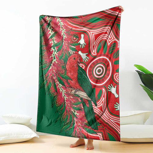 King Parrot Australia Blanket Bottlebrushes Aboriginal Art - Aussie Hoodie