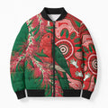 King Parrot Australia Bomber Puffer Jacket Bottlebrushes Aboriginal Art - Aussie Hoodie