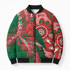 King Parrot Australia Bomber Puffer Jacket Bottlebrushes Aboriginal Art - Aussie Hoodie