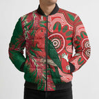 King Parrot Australia Bomber Puffer Jacket Bottlebrushes Aboriginal Art - Aussie Hoodie