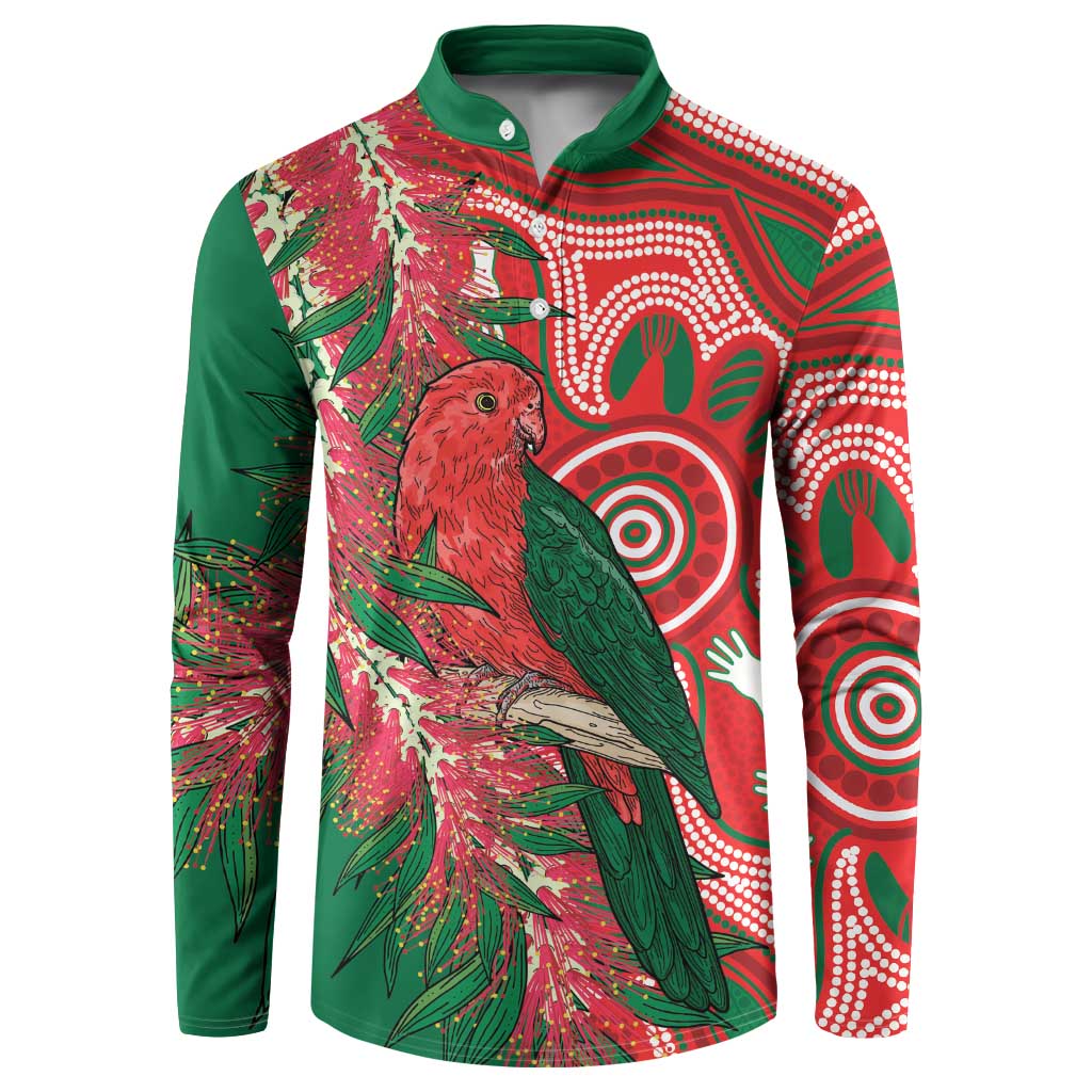 King Parrot Australia Button Sweatshirt Bottlebrushes Aboriginal Art - Aussie Hoodie