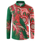 King Parrot Australia Button Sweatshirt Bottlebrushes Aboriginal Art - Aussie Hoodie