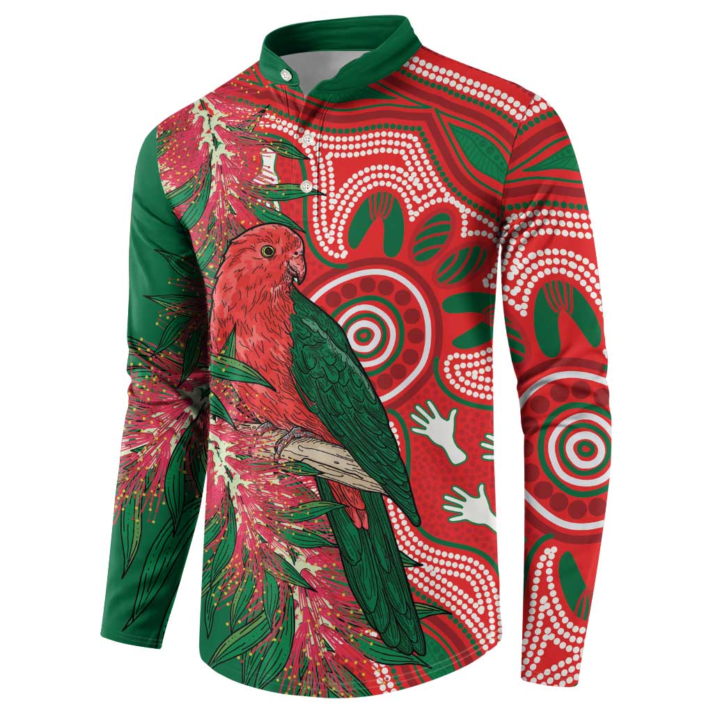 King Parrot Australia Button Sweatshirt Bottlebrushes Aboriginal Art - Aussie Hoodie
