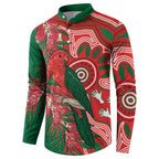King Parrot Australia Button Sweatshirt Bottlebrushes Aboriginal Art - Aussie Hoodie