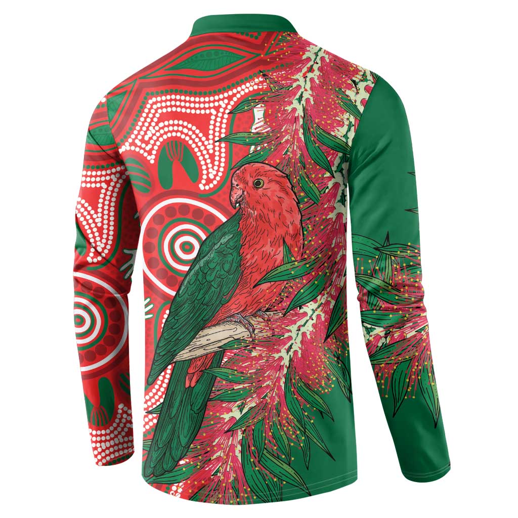 King Parrot Australia Button Sweatshirt Bottlebrushes Aboriginal Art - Aussie Hoodie