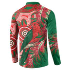 King Parrot Australia Button Sweatshirt Bottlebrushes Aboriginal Art - Aussie Hoodie