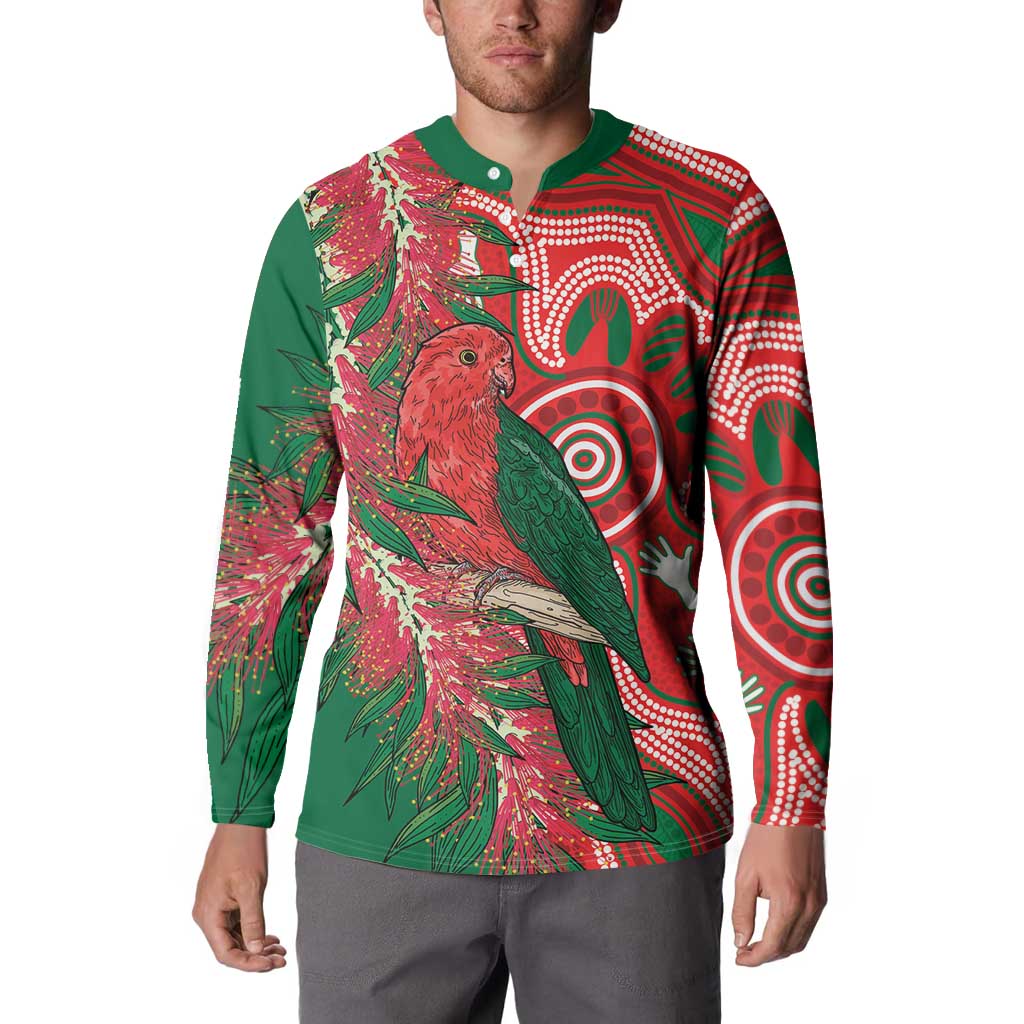 King Parrot Australia Button Sweatshirt Bottlebrushes Aboriginal Art - Aussie Hoodie