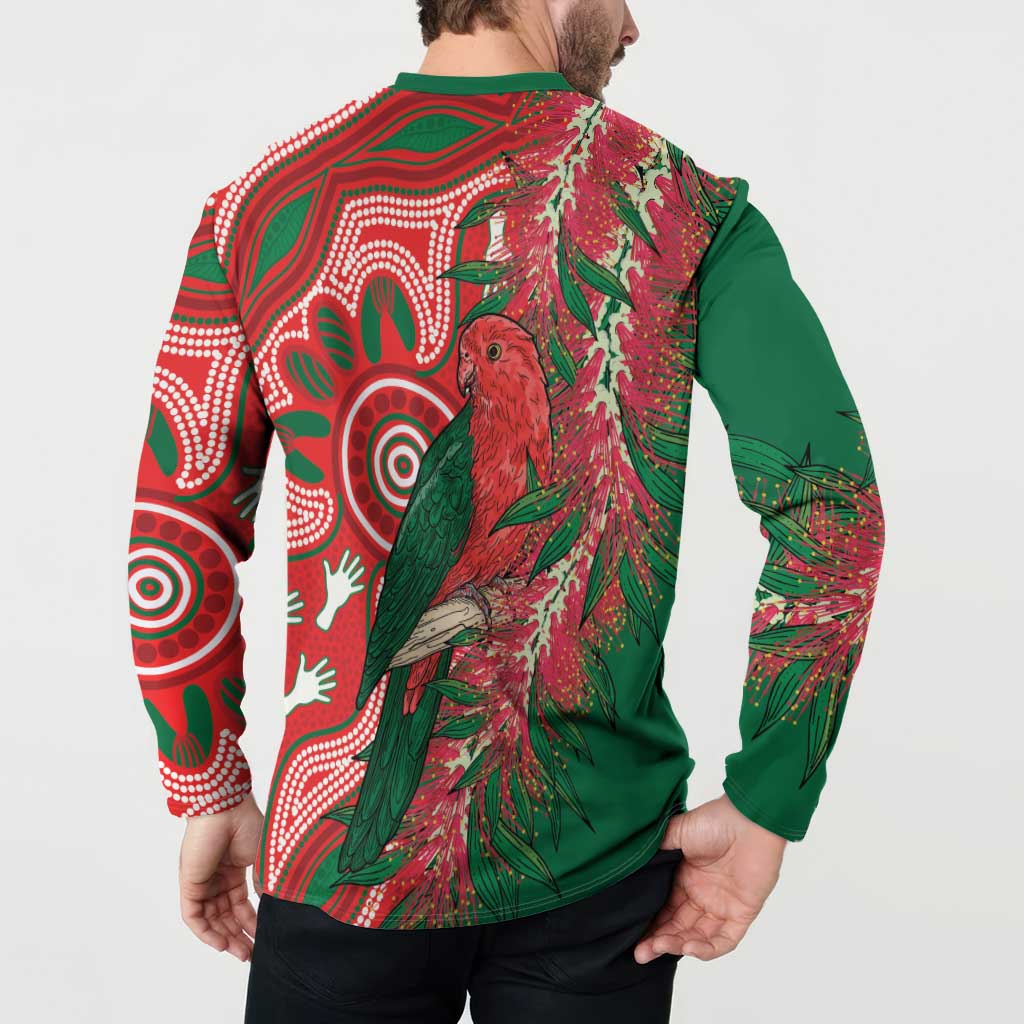 King Parrot Australia Button Sweatshirt Bottlebrushes Aboriginal Art - Aussie Hoodie