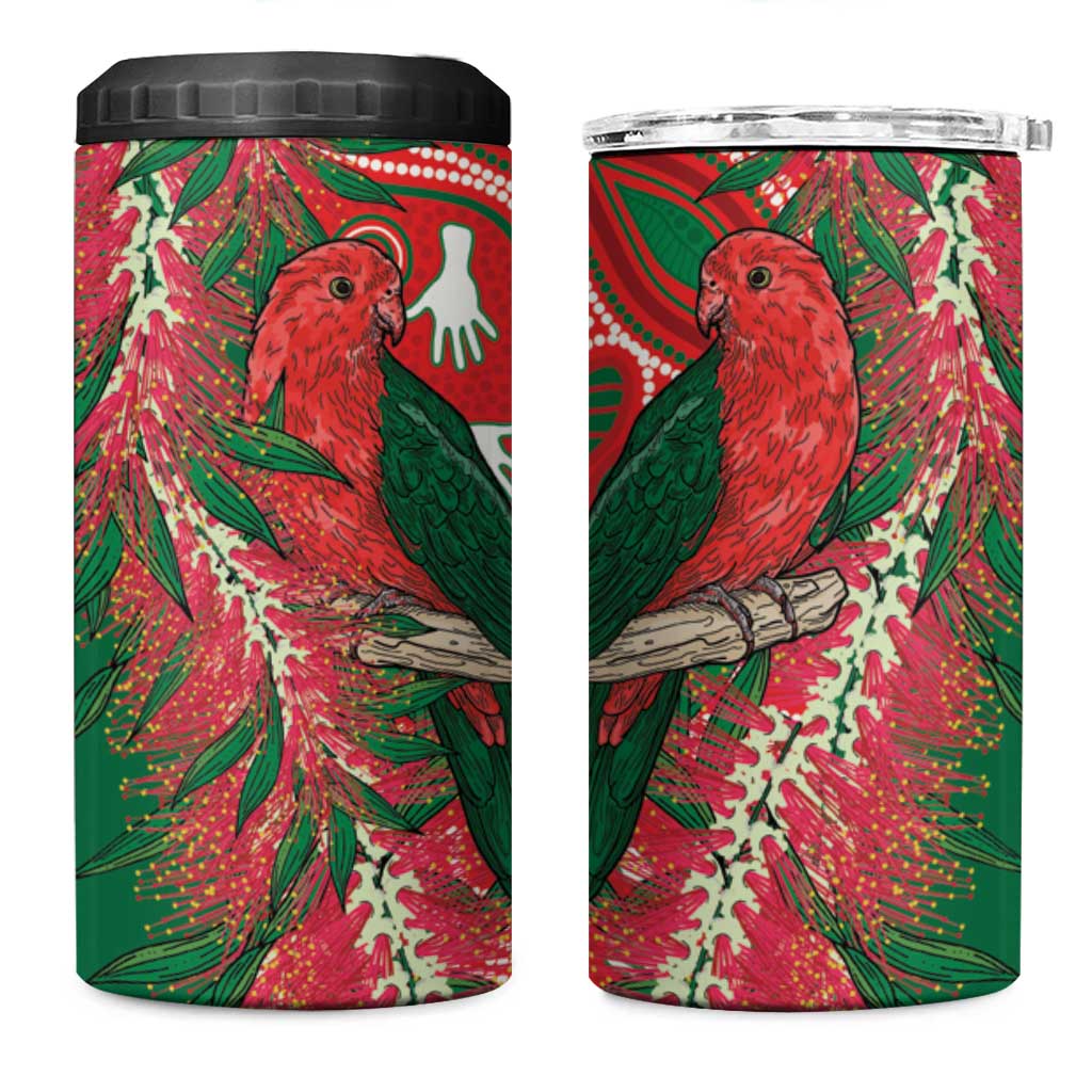 King Parrot Australia 4 in 1 Can Cooler Tumbler Bottlebrushes Aboriginal Art - Aussie Hoodie