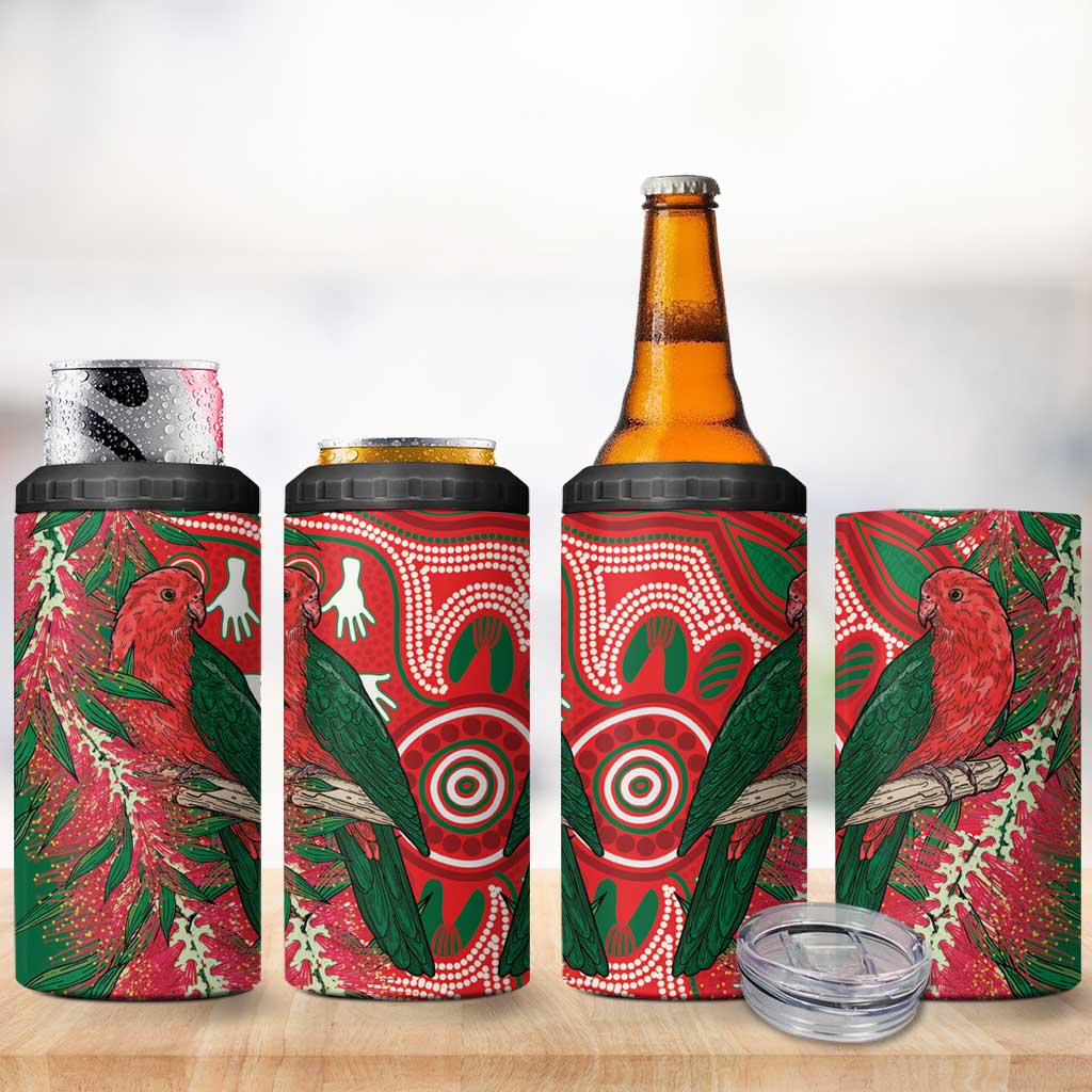 King Parrot Australia 4 in 1 Can Cooler Tumbler Bottlebrushes Aboriginal Art - Aussie Hoodie