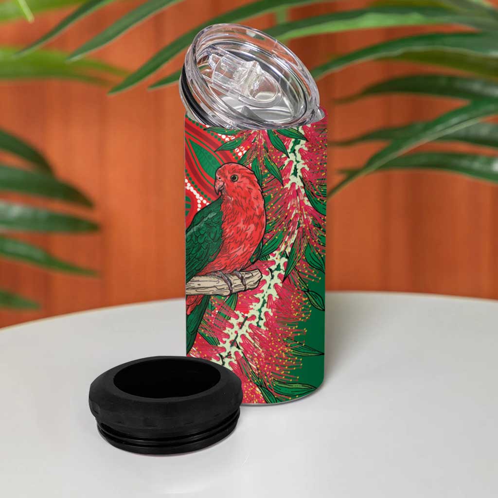 King Parrot Australia 4 in 1 Can Cooler Tumbler Bottlebrushes Aboriginal Art - Aussie Hoodie