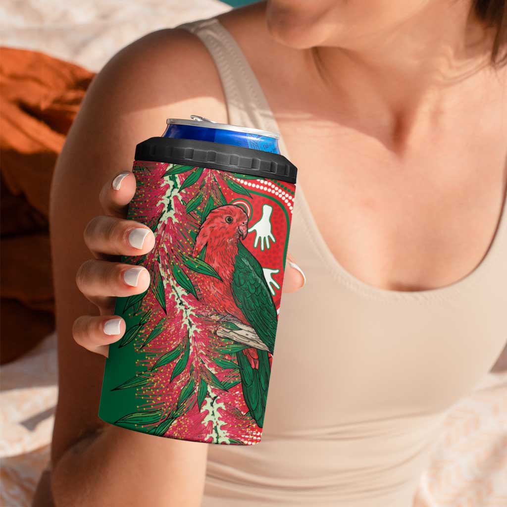 King Parrot Australia 4 in 1 Can Cooler Tumbler Bottlebrushes Aboriginal Art - Aussie Hoodie