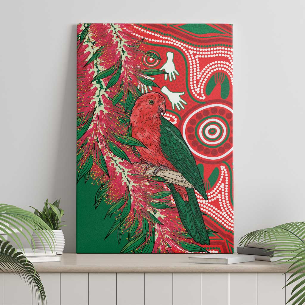 King Parrot Australia Canvas Wall Art Bottlebrushes Aboriginal Art - Aussie Hoodie