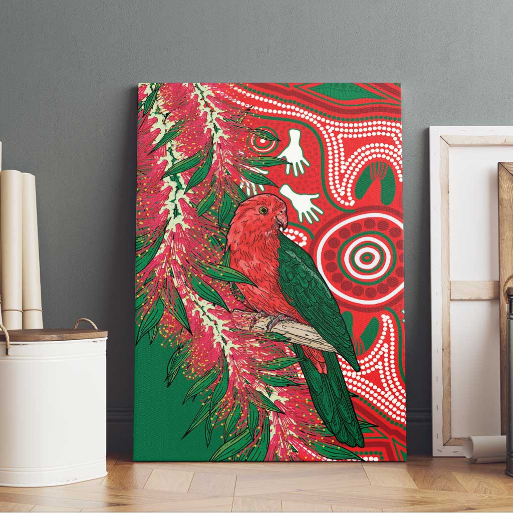 King Parrot Australia Canvas Wall Art Bottlebrushes Aboriginal Art - Aussie Hoodie
